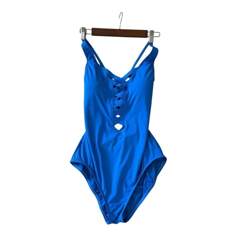 NWT Bleu by Rod Beattie One Piece Lapis Blue Basket Strappy Swimsuit Women 12